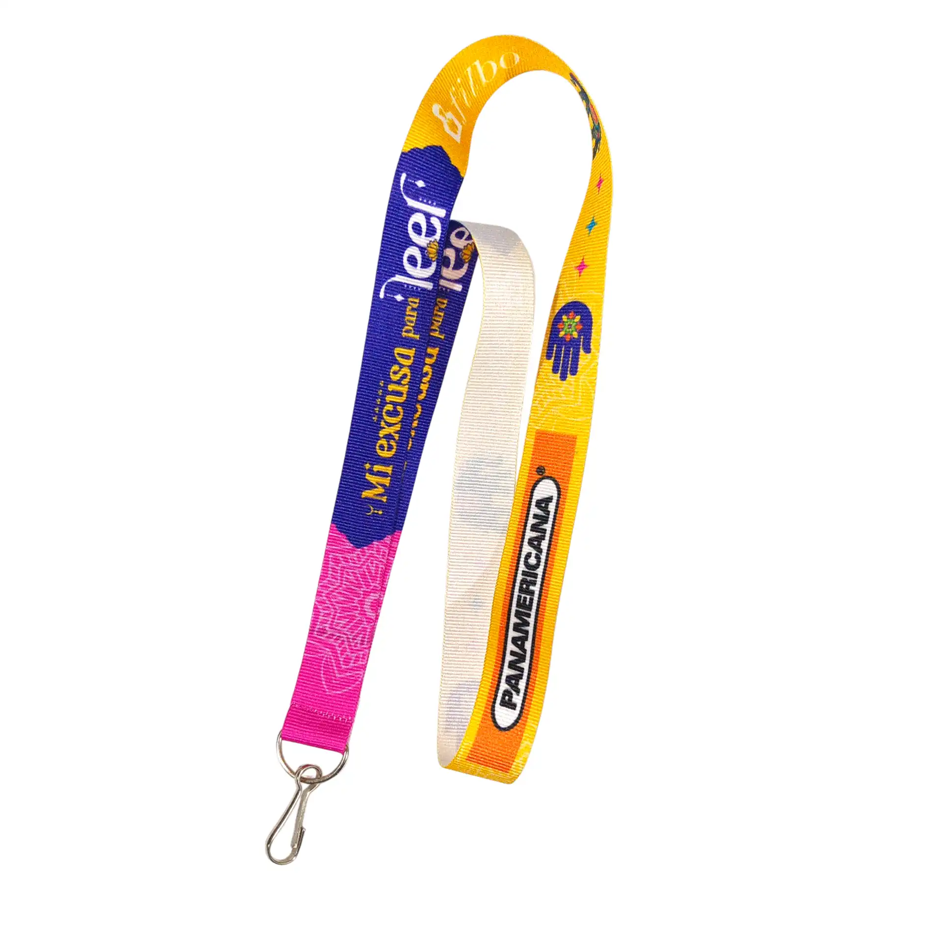 Lanyard para eventos fabricado en tela Faya con gancho metálico.