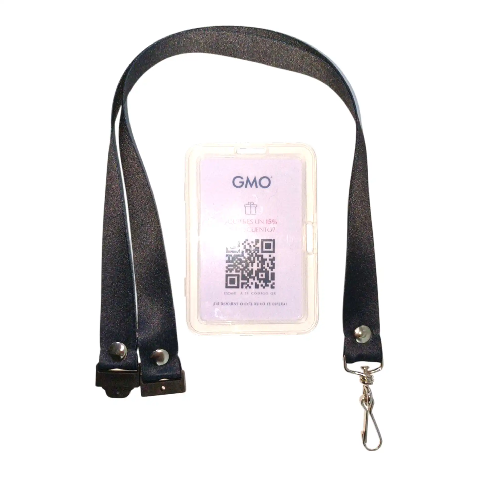 Cinta porta carnet en poliéster con broche de seguridad anti-ahogo.